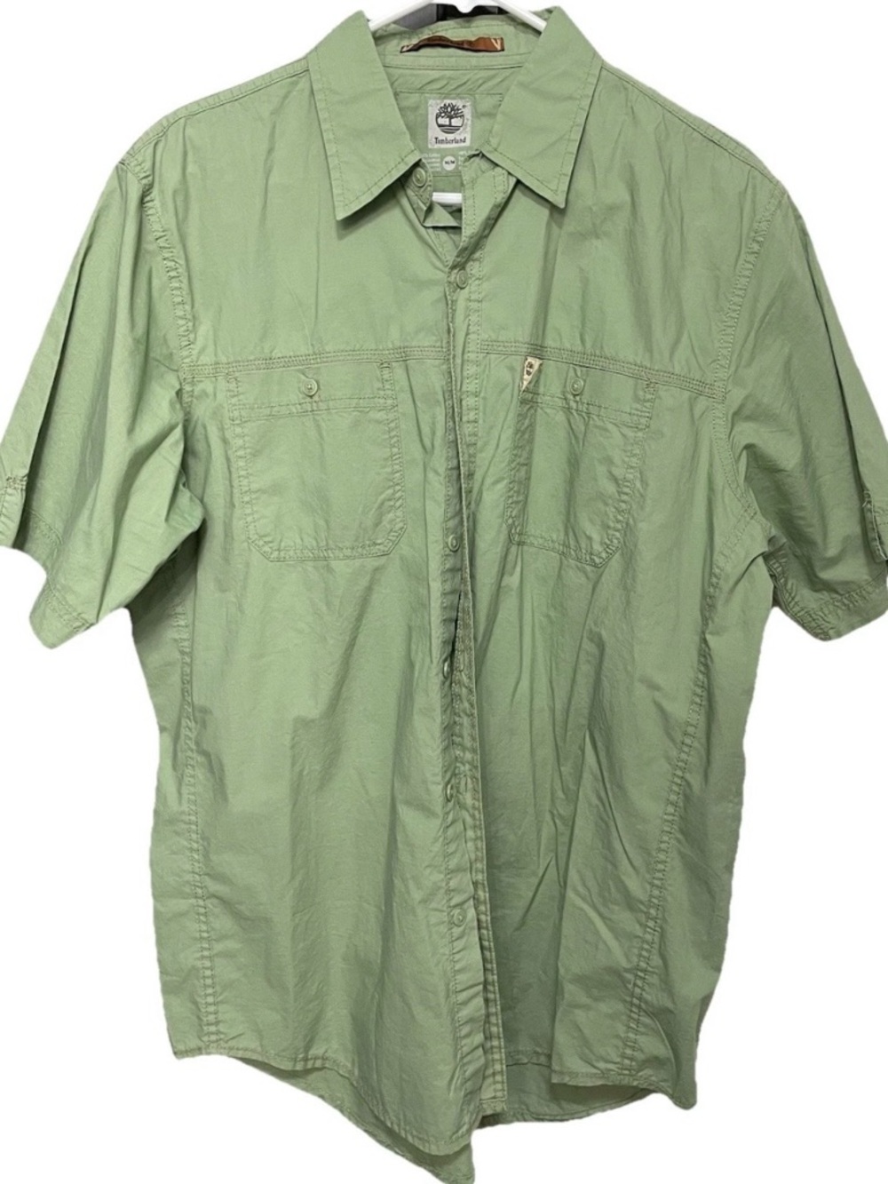 Timberland Button Up Lightweight S/S Front Pocket Shirt Green medium men’s